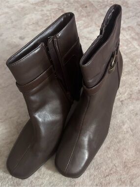 Nine & Co. Dark Brown Leather Ankle Booties with Side Buckle